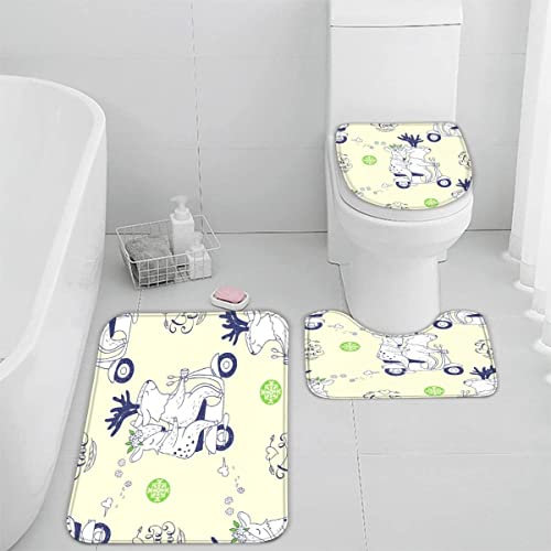 Badematten Set 3D 40x60 REH Badezimmerteppich-Set absorbierend 3-teiliges maschinenwaschbare weich badteppich schnell trocknend Tier Karikatur Kawaii Badvorleger mit wc deckelbezug