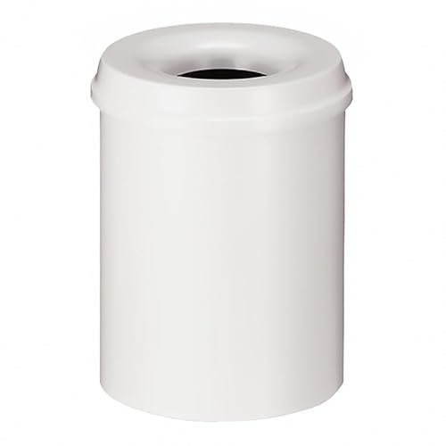 PROREGAL Selbstlöschender Papierkorb & Abfallsammler aus Metall | 15 Liter, HxØ 36x26cm | Weiß
