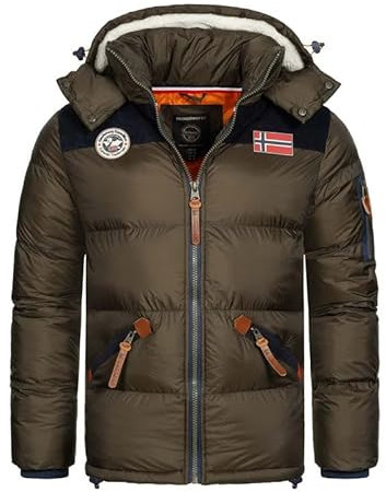 Geographical Norway Celian Men - Doudoune Homme Capuche - Chaude Matelassee Automne Hiver - Veste Manteau Chaud - Blouson Ski Coupe Vent Manches Longues Rembourrage - Parka Hommes (Kaki XXL)