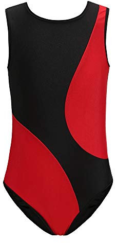 HEARTTOUCH Kinder Turnanzug Mädchen Gymnastikanzug Turnbody Kurz/Lang Ärmel Gymnastik Trikot Leotard Klassisch Ballettanzug Dancewear (A Rot+Schwarz,140)
