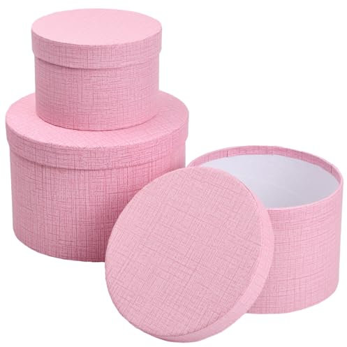 Volumoon 3er Set Geschenkbox Rund mit deckel, Geschenkschachtel, Geschenkkarton Set, Geschenkbox Tortenbox Geschenk für Geburtstag/Hochzeit/Weihnachten/Valentinstag Verpackung (Rosa)