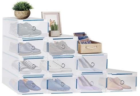 Youyijia 10 Stück Schuhboxen - Stapelbare Schuh Organizer aus Transparentem Kunststoff mit Schubladen - DIY Schuhschachteln für Platzsparende Aufbewahrung - 28x18x10cm