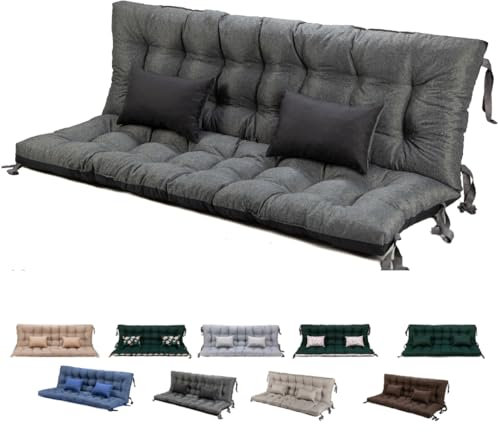 maxiga Bankkissen Outdoor für Hollywoodschaukel - Sitzkissen Palettenkissen Outdoor Wasserdicht mit Rückenlehne Polster Palettenkissen Gartenschaukelkissen(170 x 50 cm, Grau/Schwarz)