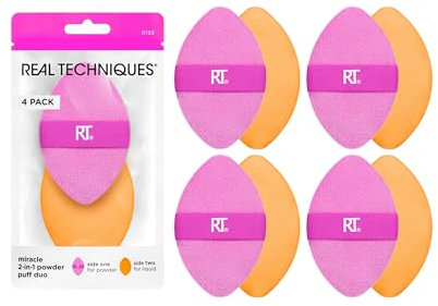Real Techniques Miracle 2-in-1 Puderquaste, doppelseitiges Make-Up-Blending Puff, wendbares Gummiband, Präzisions-Make-up-Schwamm & Puderquaste, für flüssige, cremefarbene und puderige Produkte, 4