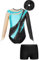 iiniim Kinder Mädchen Turnanzug Gymnastikanzug mit Shorts Haarband Glänzend Gymnastik Leotard Trikotanzug Wettbewerb Tanzkostüm Türkis&Schwarz 146-152