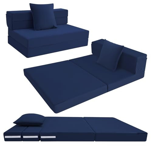 MeMoreCool Folding Mattress Double, High Density Foam Fold Out Sofa Chair Z Bed, Foldable Floor Futon Mattress, Floor Lounger Guest Sofa Bed Folding Couch for Sleeping, Travel, 12cm thick