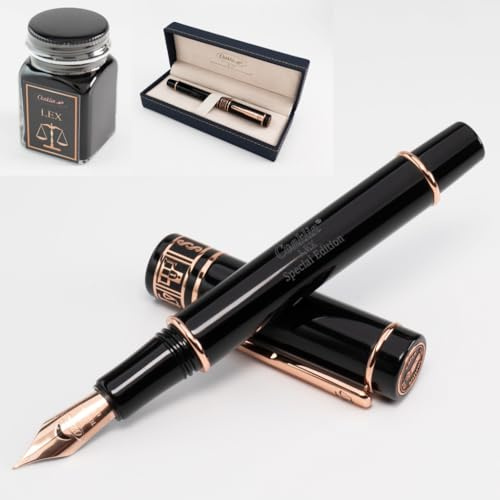 Conklin LEX Füllfederhalter in Schwarz - Mittlere Feder, Luxus-Schreibgerät mit 18K Roségold plattiertem Rand - Ideal für Anwälte, Richter & Juristen