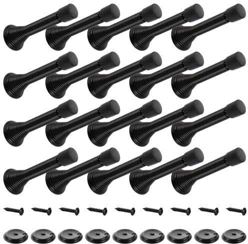 GBACHOOSE 20 Pack 76mm Spring Door Stop, Metal Door Stoppers with Screws and Base Plate, Black Wall Mounted Spring Door Stopper with Rubber Bumper for Protect Walls and Doors