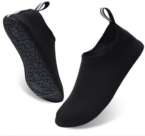 Wasserschuhe für Herren, schnell trocknend, Aqua-Socken, Barfuß-Tauchschuhe, flexibel, flach, Unisex, Paddel-Boarding-Schuhe, Schwarz , 43.5 EU