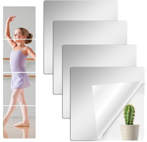 ZOLGINAH 4 Piezas Espejos Pared, 20x20 cm Espejo Adhesivo Pared Flexibles Espejos Decorativos de Pared Espejo Adhesivo Acrílico Espejo de Pie Cuerpo Entero Espejos para Puertas Armario Habitacion
