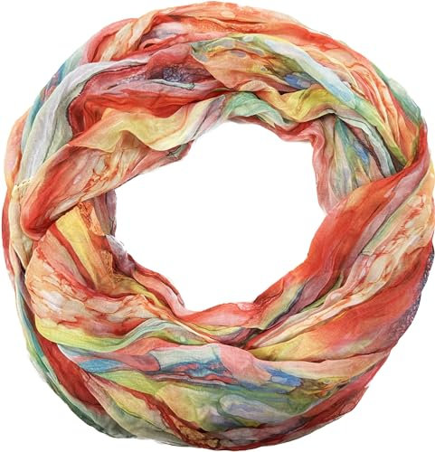 Jeamis Regenbogen Seide Loop Farbverlauf Frühling Rundschal Rainbow Streifen Sommer Leicht Schal Stola (Coral)