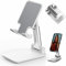 ATEK Portable Mobile Phone Holder - Adjustable Cell Phone Stand with Weighted Base - Foldable Smartphone Stand Compatible for ALL Smart Phone, iPad, Kindle (White)