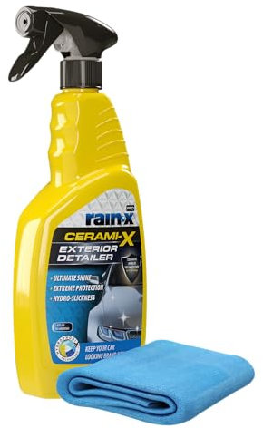 Rain-x Cerami-X Detailer Tratamiento Cerámico Coche, Cera Coche Brillo Alto con Protección Hidrofófica y UV, Protege 3 Meses y Paño, 750 ml