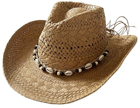 KDAMGOQE Sombrero de Vaquero de Paja Protección Solar Brima Ancha de vajilla de Paja