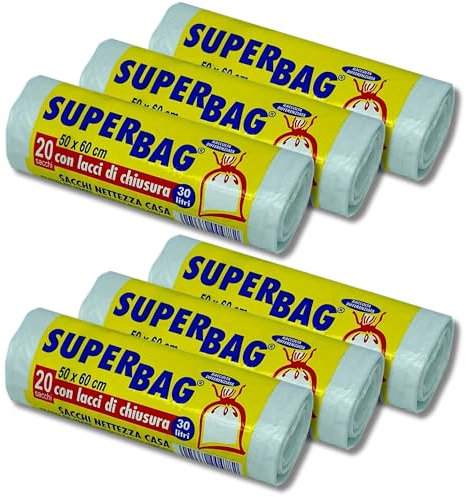 FRIO – 6 Rollen à 20 transparente Müllbeutel, 30 Liter, 50 x 60 cm – mit Zugband, aus recyceltem PE – für Mülleimer & Mülltrennung