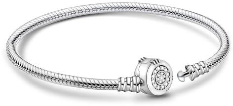 APUUESN Glitzernder Krone Charms Anhänger 16CM Damen,ME Charm Moments Armbänder Sterling Silber S925,Schlangenkette Fake Bracelet,Armreif Schmuck,Geschenk für Frauen Geburtstag