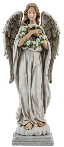ShineOnAngel trädgårdsängel med kransstaty
