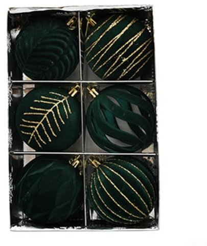 Hasaller 6 Weihnachtskugeln aus weinrotem Samt, 6 Stück, weiß, rot und grün, beflockt, Christbaumkugeln, Weihnachtsschmuck (dunkelgrün)