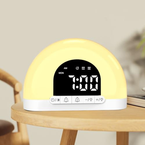 Piashow Tageslichtwecker mit 2 Alarmen, Lichtwecker Sonnenaufgang Simulation, 4 Helligkeitsstufen, 9-Minuten-Schlummerfunktion, Schlafzimmer Nachttischlampe