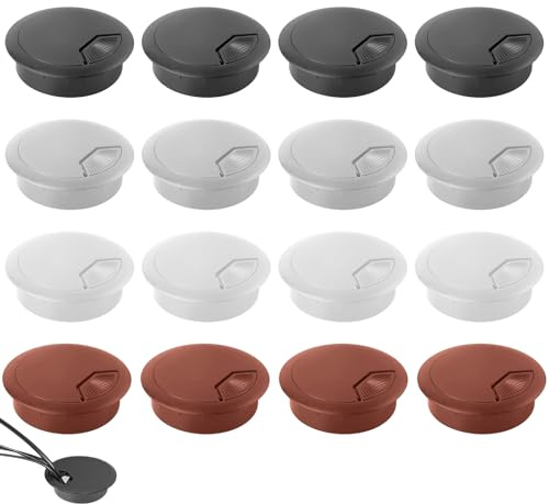 Kabeldurchführung Schreibtisch,Aipeeo 16 Stück Kabeldurchführung Tisch,Rund 60mm Kabeldurchlass,Kabelauslassdose,Kabeldurchführung aus Kunststoff,für Möbel und Schreibtisch(Schwarz,Grau, Weiß,Braun)