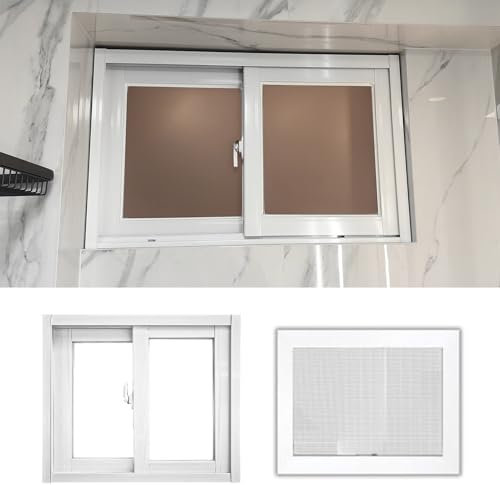 Ventanas Aluminio Ventanas Corredizas de Aluminio para Baño con Mosquiteros, Ventana de Cobertizo con Marco Blanco y Vidrio Transparente, Ventanas Contra Tormentas para Sótanos, Lofts y Gallineros(50x