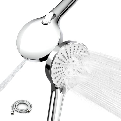 Newentor High-Pressure Shower Head, 5 Spray Sets with 1.5M Tangle-Free 360° Hose with Cleaning Jets, Easy Installation