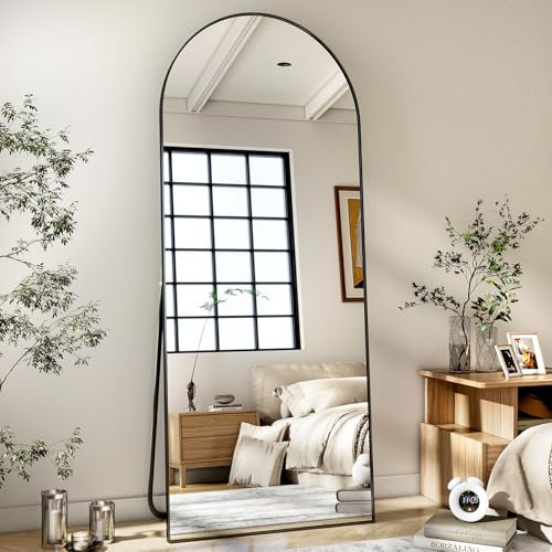 BEAUTYPEAK Miroir sur pied, grand, motif arc, 170 x 57 cm, corps entier, bombé, à poser ou à accrocher au mur, avec support, pour chambre, salon ou dressing, noir