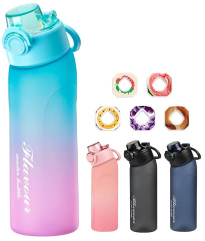 Metyniete Air Bottle with 5 Fruit Flavour Pods, 720ml Starter Set, BPA Free Water Bottles Flavour Pods Scented 0 Sugar Water for Home Outdoor Sports Fitness (Purple Blue)