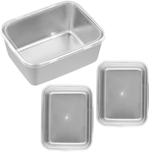 Nivofu 3 Piezas Crisper para Frigorífico con Tapa, Cajas para Fiambres Fresh, Acero Inoxidable Contenedor de Tocino para Refrigerador Bandejas para Hornar Cajas de Almacenamiento para Carne Fruta (B)