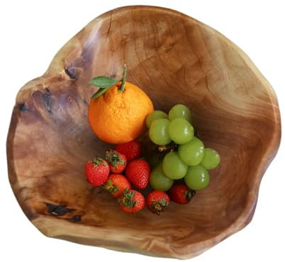 MIATTCLD Wood Fruit Serving Bowl, Natural Handmade Root Carved Decorative Wooden Bowl for Dining Kitchen Counter Table Center (40cm-44cm) 