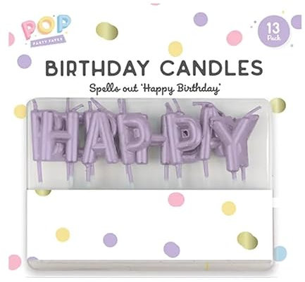 Pastel Lilac Happy Birthday Pick Candles | Elegant Wax Cake Topper Decoration for Birthday Celebrations