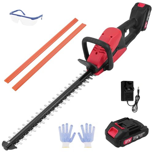 Cordless Hedge Trimmer, 21V Battery Hedge Trimmer Cordless, lightweight Electric Hedge Cutter with 2 Batteries and Charger, 50cm Cutting Length, Dual Action Blades, for Trimming Hedges, Shrubs Plants
