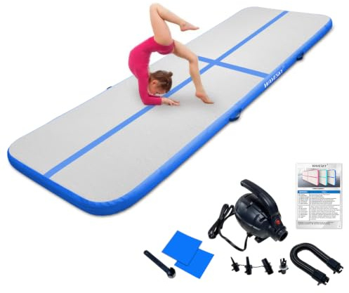Aufblasbare Tumbling-Matte 3m/4m/5m, 10cm hoch Gymnastikmatte mit elektrischer Luftpumpe, rutschfeste Turnmatte für Zuhause, Traning, Cheerleading, Fitness und Outdoor