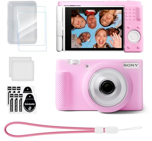 TYUANDOUER Case for Sony ZV-1F/ ZV-1 II/ZV-1M2 Vlog Camera, ZV1F Silicone Camera Case with 2PCS Screen Protector & Wrist Strap, Anti-Scratch Soft Cover for Sony ZV1F Accessories - Pink