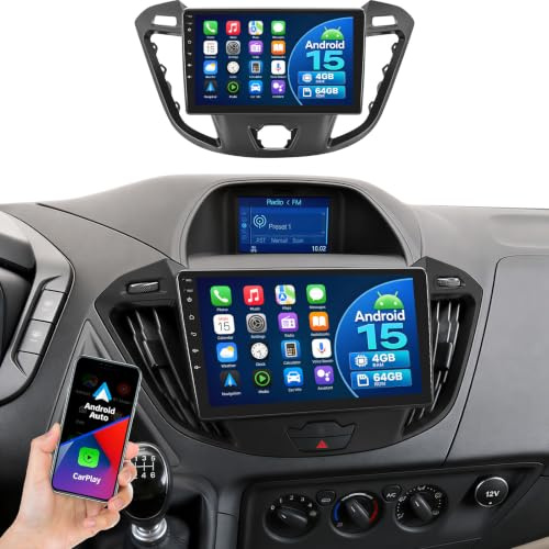 OiLiehu 4G+64G Android 15 Car Stereo for Ford Transit Custom Tourneo 2013-2021 with Wireless CarPlay Android Auto, 9 IPS Touchscreen Radio with WiFi Bluetooth Mirror Link EQ FM RDS SWC Backup Camera