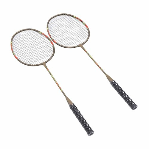 Dilwe Badminton Schläger Set 2 Pack Leichtes Eisenlegier Badminton Racket Set für Erwachsene Anfänger mit Ultra Leichtem Design für Trainingssport Im Freien (Golden)