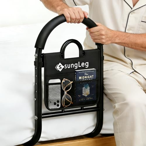 Sungleg Bed Rails for Elderly Adults Safety - Adjustable Bed Assist Rail with Non-Slip Handle & Storage Pocket, 350LBS, Tool-Free, ASTM Compliant, Bed Cane for Seniors Fits King/Queen/Full/Twin Beds