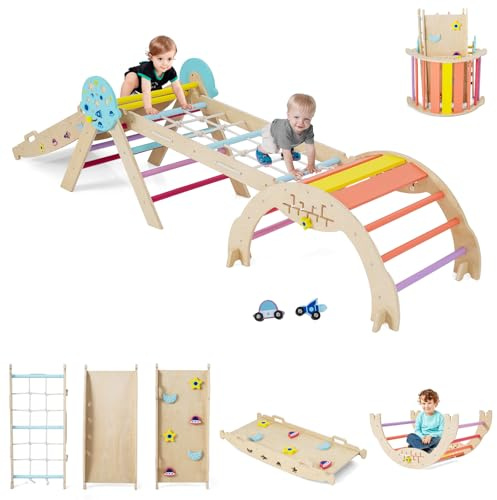GOPLUS Triángulo de Escalada 9 en 1 para Niños 1+ Año (Multicolor,Universo) | Montessori Escalador Infantil Plegable, Estructura de Escalada con Arco, Slide Aprendizaje Carga 50KG