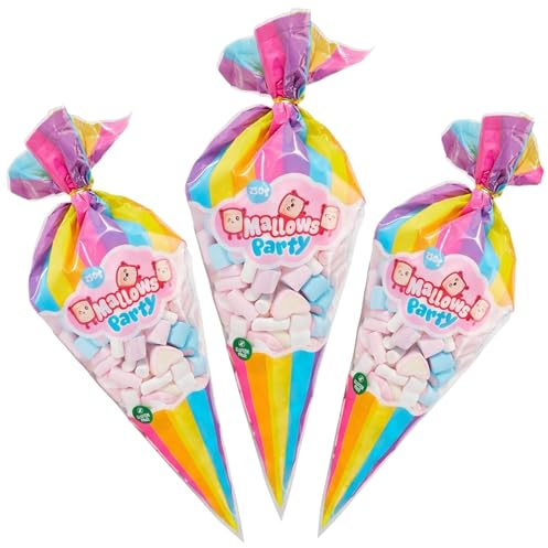 MIJOMA Marshmallows 3er Set – 750g bunte Party-Mallows in XL-Spitztüte – glutenfrei – weiche Vanille-Schaumzuckerware – ideal für Kindergeburtstag, Candybar & Geschenkideen