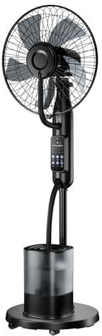 NebulaFlow Ventilatore a nebbia, 2026 Serbatoio 4L aggiornato, Ventilatore a piantana, 7,5H Timer, 5 velocità 3 modalità, Ventilatore oscillante con telecomando per casa, camera, ufficio, terrazza