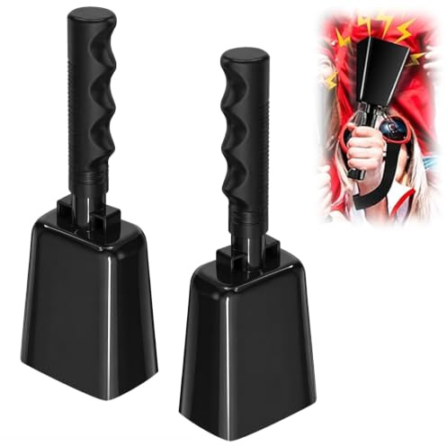 2 Stück Stahl Kuhglocke 23cm mit Griff, Laute Metall Handglocke Jubelnde Groß Kuh Glocke für Fußballspiele Sportveranstaltungen Bauernhof, Robust Langlebig Weittragend – Perfekter Lärmmacher