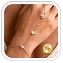 Armband Damen Gold Silber Handkette Armbänder für Frauen Verstellbare Handkette Armband mit Ring Set Wasserdicht Zirkonia Perlen Rings mit Hand Kette Stapelbarer Fingerkette Ring Hand Schmuck Geschenk