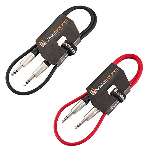 VisioSound 2 x 6.35mm 1/4 Stereo TRS Jack Lead/Balanced Signal Audio Patch Cable / 2 Pack 1m Black/Red
