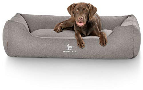 Knuffelwuff Hundebett Crispino aus Velours mit Handwebcharakter XL 105 x 75cm Grau - Abnehmbarer Bezug - leicht zu reinigen - für große, mittelgroße und kleine Hunde
