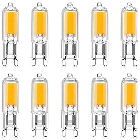 HUAMu LED G9 2W LED COB-Birne 250LM, AC220-240V, Warmweiß 3000K, Energiesparlampe CRI80, Vollglas, Äquivalent 25W Halogenlampe, 360 ° Abstrahlwinkel, 10 Packungen
