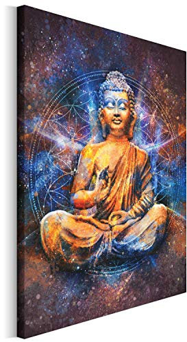 Revolio 30x40 cm Leinwandbild Wandbilder Wohnzimmer Modern Kunstdruck Design Wanddekoration Deko Bild auf Leinwand Bilder 1 Teilig - Buddha Zen Sterne orange blau braun