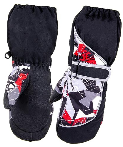 Azarxis Kids Snow Gloves Winter Ski Gloves Thermal Warm Windproof Water Repellent for Children Snowboarding Sledding Cycling Skiing Riding with Adjustable Cuffs (Black, 9~12 Years)
