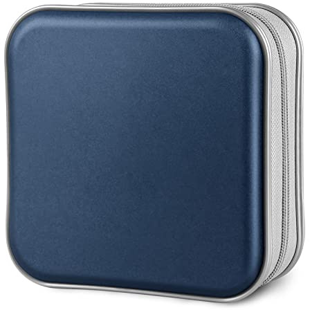 Siveit 40 Capacity CD/DVD Case Holder Portable Zipper CD Wallet Hard Plastic DVD Cases Storage Binder Organizer for Car Home Office Travel (40 Capacity, Dark Blue)