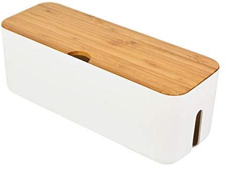 TOPBATHY Boîte de Rangement pour Câbles, Boîte Cache-Câble, Cache Multiprise, Garder Les Câbles Bien Rangés - avec Couvercle de Bois, Petite 295 (L) x 110 (W) 114 mm (H)