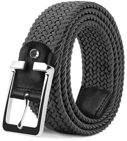 LAKIDAY Flechtgürtel aus Stoff, Elastischer Stretchgürtel für Damen und Herren Grau-2 105 cm Hochwertig & Bequem Breite 3.5 cm